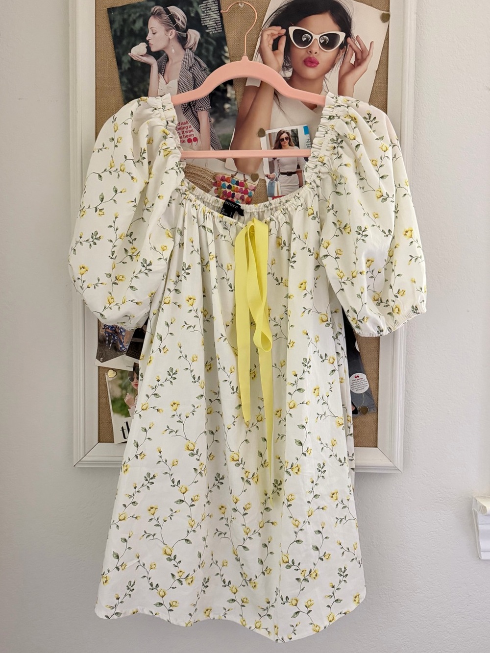 White Dress with Butter Yellow Flowers